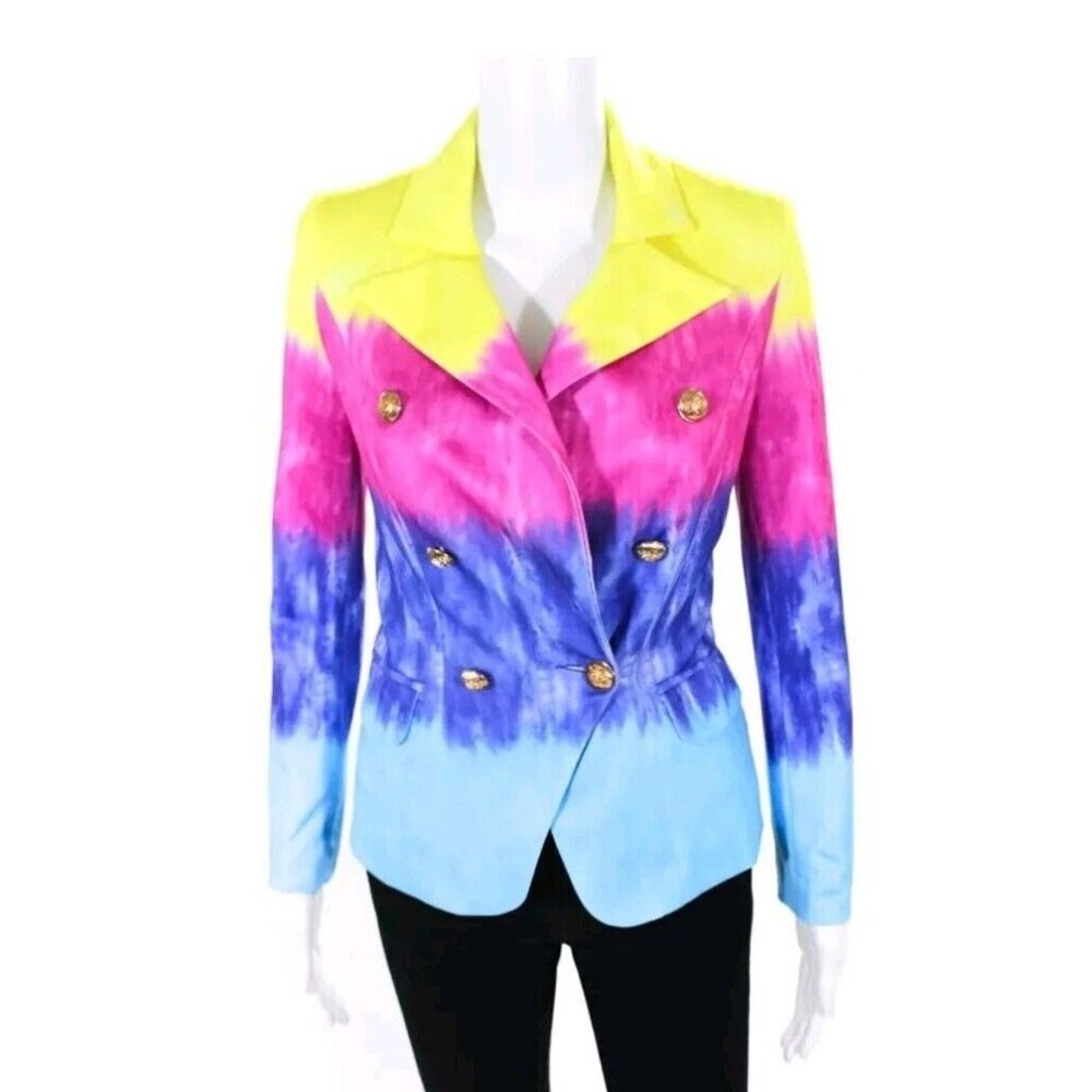 Lioness Notched Collar Palermo Jacket Blazer Multicolor Tye Dye Sz XXS Lined NWT
